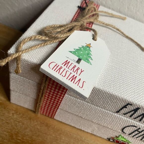 NWT Rae Dunn Christmas Decor Fabric Stack of Books Farmhouse Rustic TableTop - Picture 3 of 9